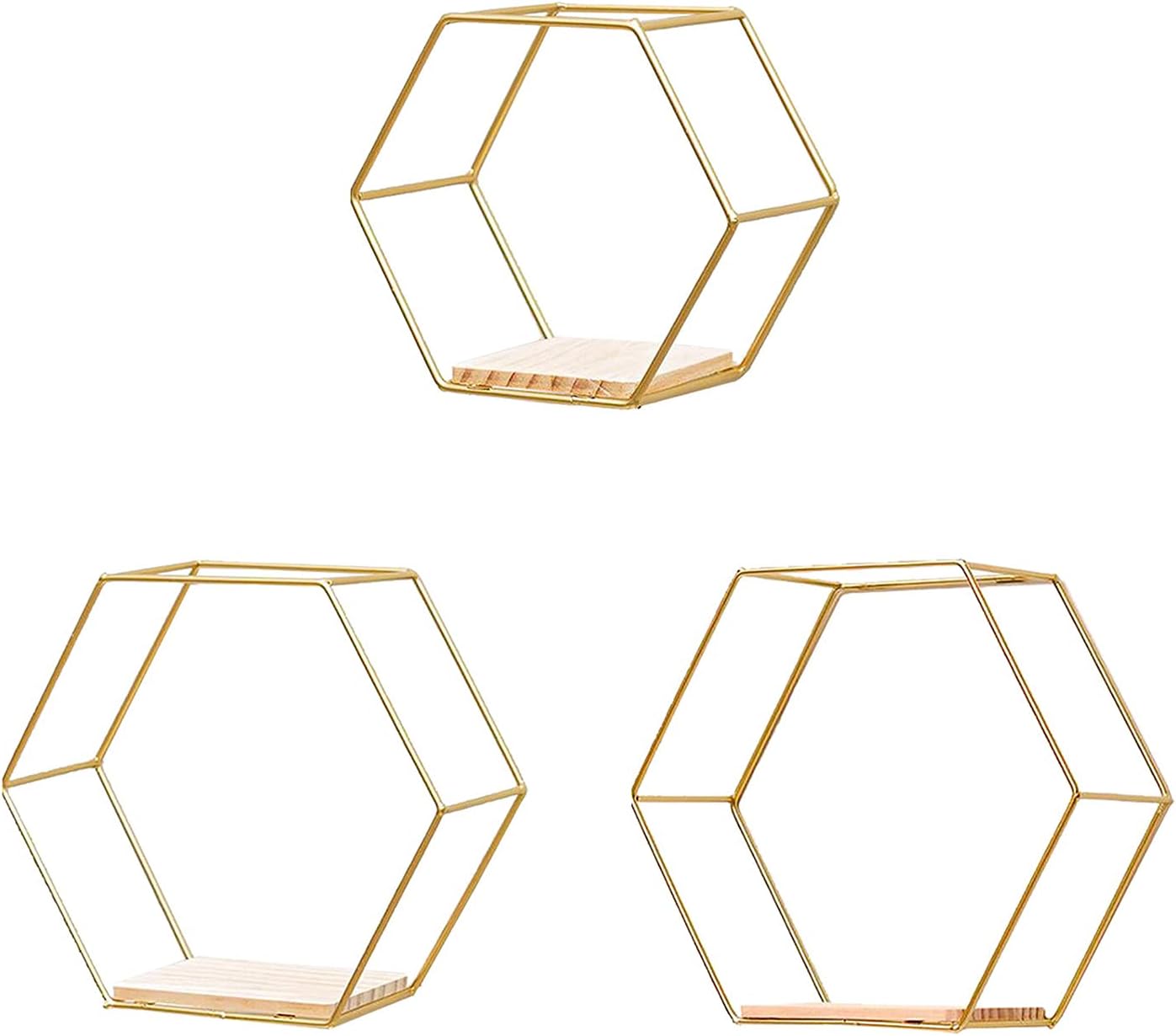 3Pcs Gold Hexagonal Floating Shelves Wall Decor