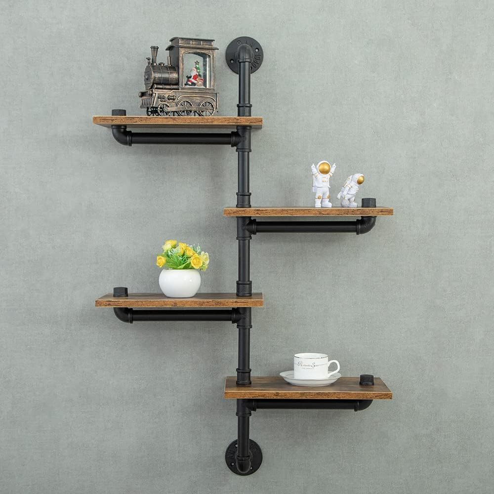 Industrial Pipe Shelving with Wood Planks Corner Floating Wall Mounted Shelf for Bar Kitchen Living Room