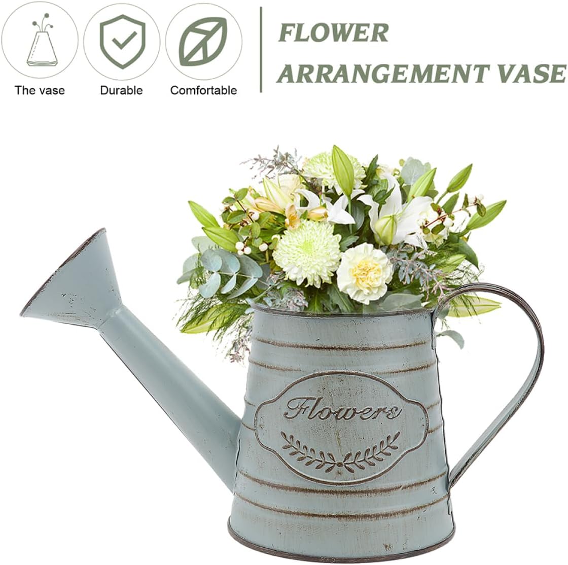 2Pcs Vintage Metal Flower Planter Antique Decorative Vase for Farmhouse Rustic Style Flower Holder with Handles