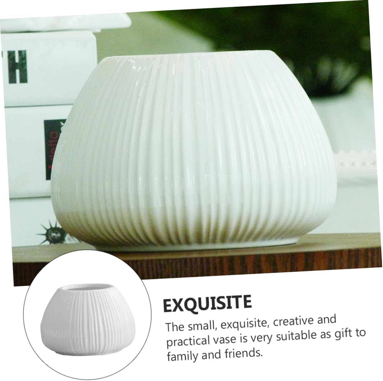 1 Pc Elegant Ceramic Flower Vase with Vertical Stripes