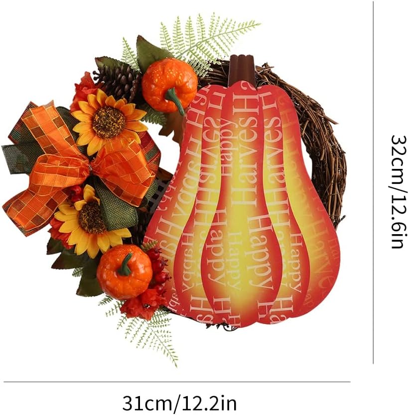 12 Inch Handmade Fall Wreath with Maple Leaf Bow and Berry