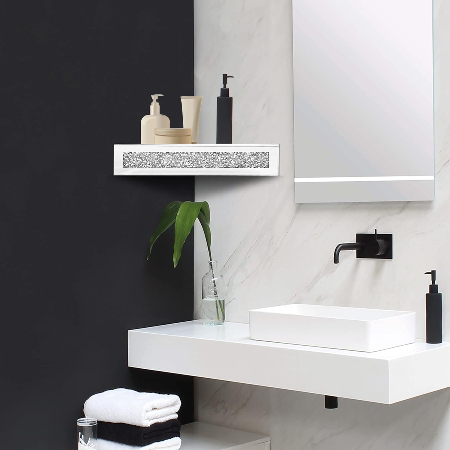 Royxen Floating Corner Shelves 2 Sets Crystal Mirrored