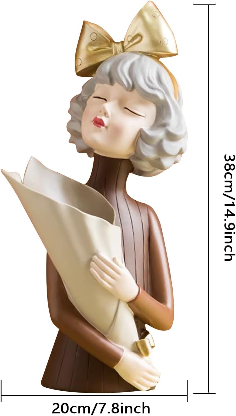 Decor Ornaments - Dry Flower Holder - Artistic Girl Statue Vase for Home Decor