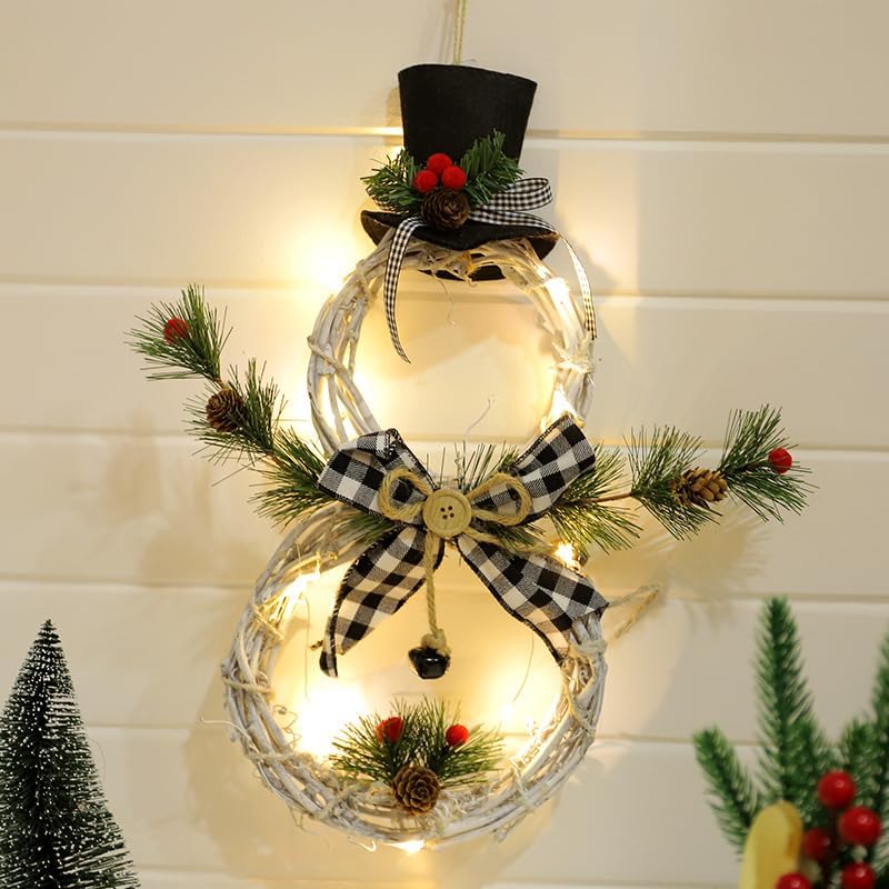 16 x 8 inch LED Lighted Christmas Snowman Wreath Hanging Decor