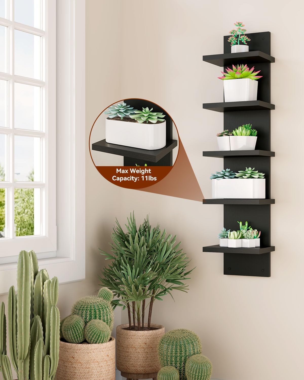 IBUYKE 5 Tier Wall Shelf Unit Black Vertical Shelf
