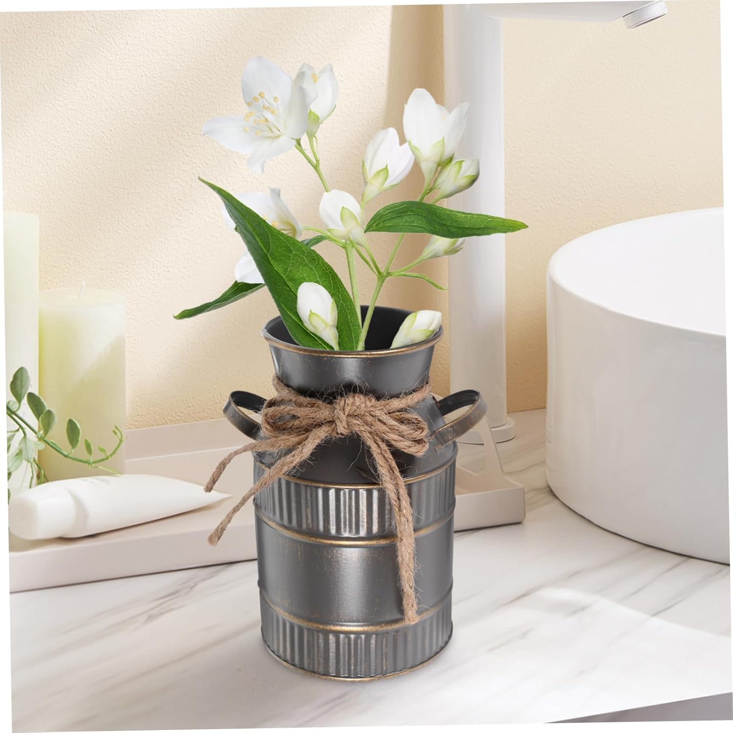 Zerodeko Retro Iron Flower Bucket with Double Handles