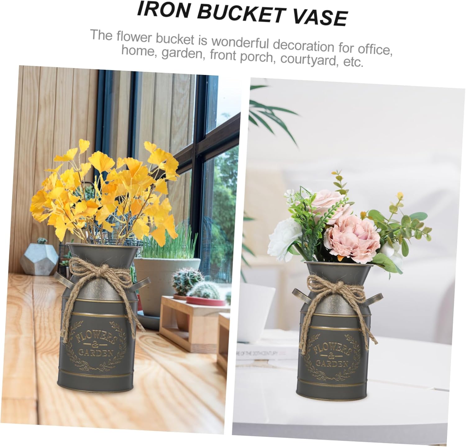 Balacoo Rustic Galvanized Flower Vase Double Handle
