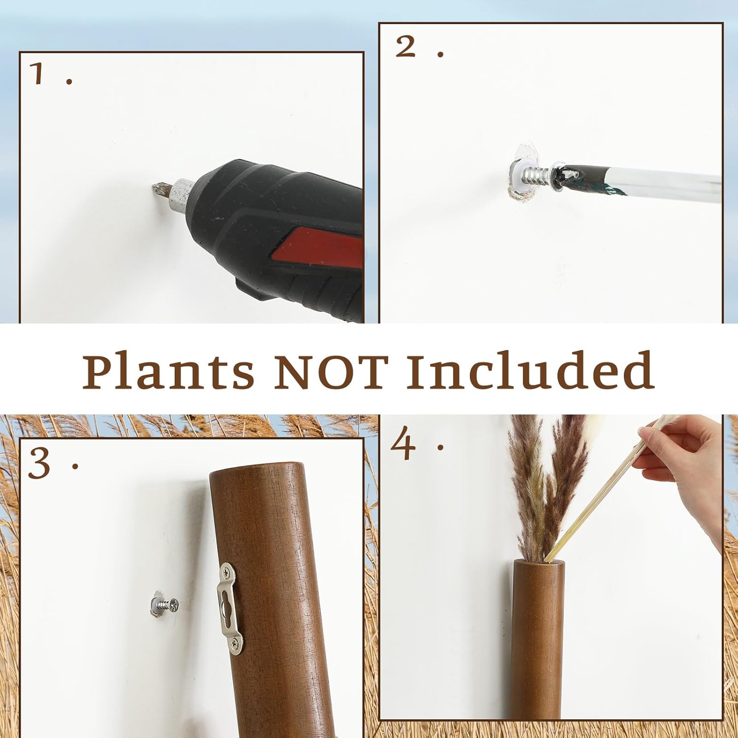 4 Pack Wood Wall Planters Modern Mounted Vases Home Decor for Dried Flowers and Greenery Plants