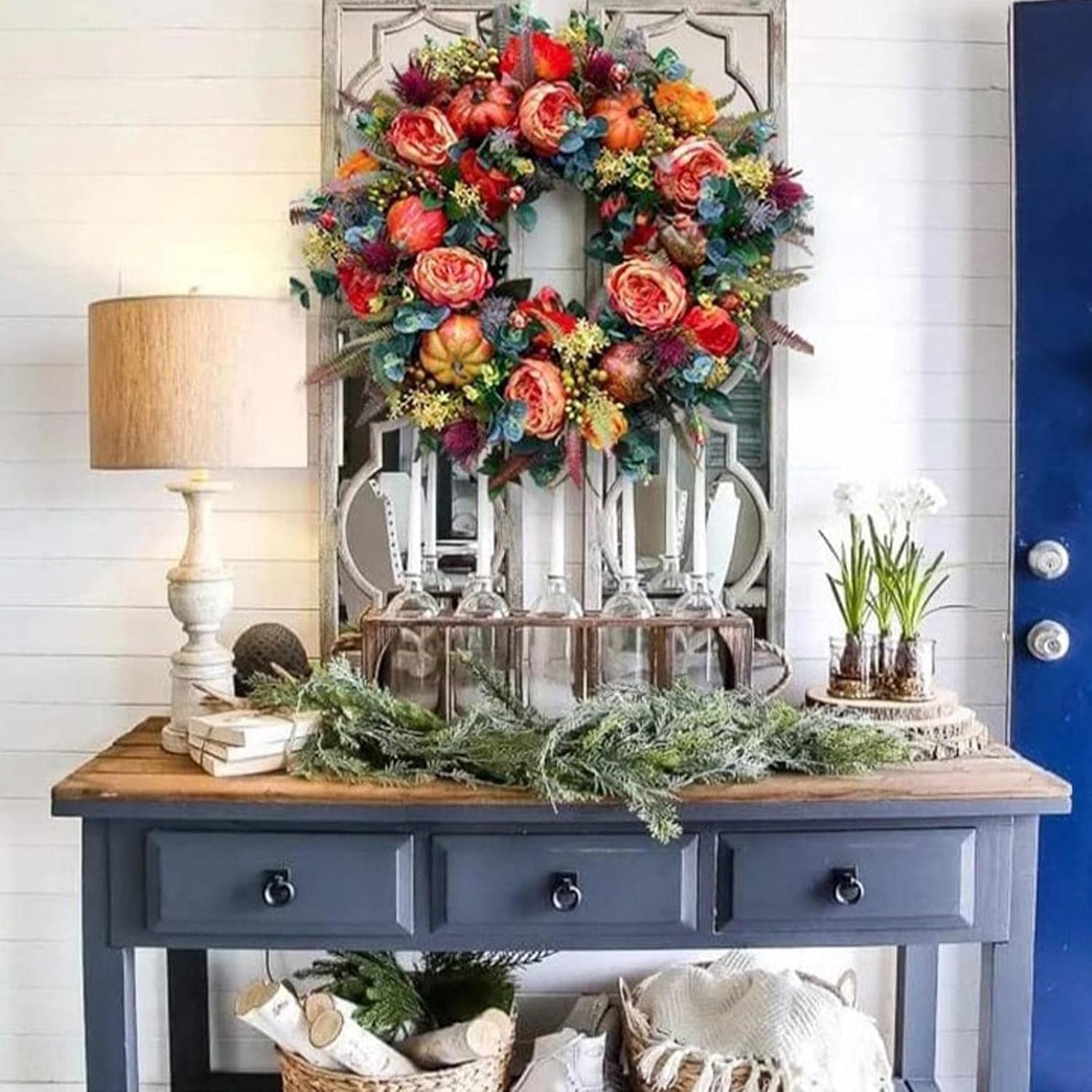 Fall Peony Door Wreath for Farmhouse Decor and Festivals