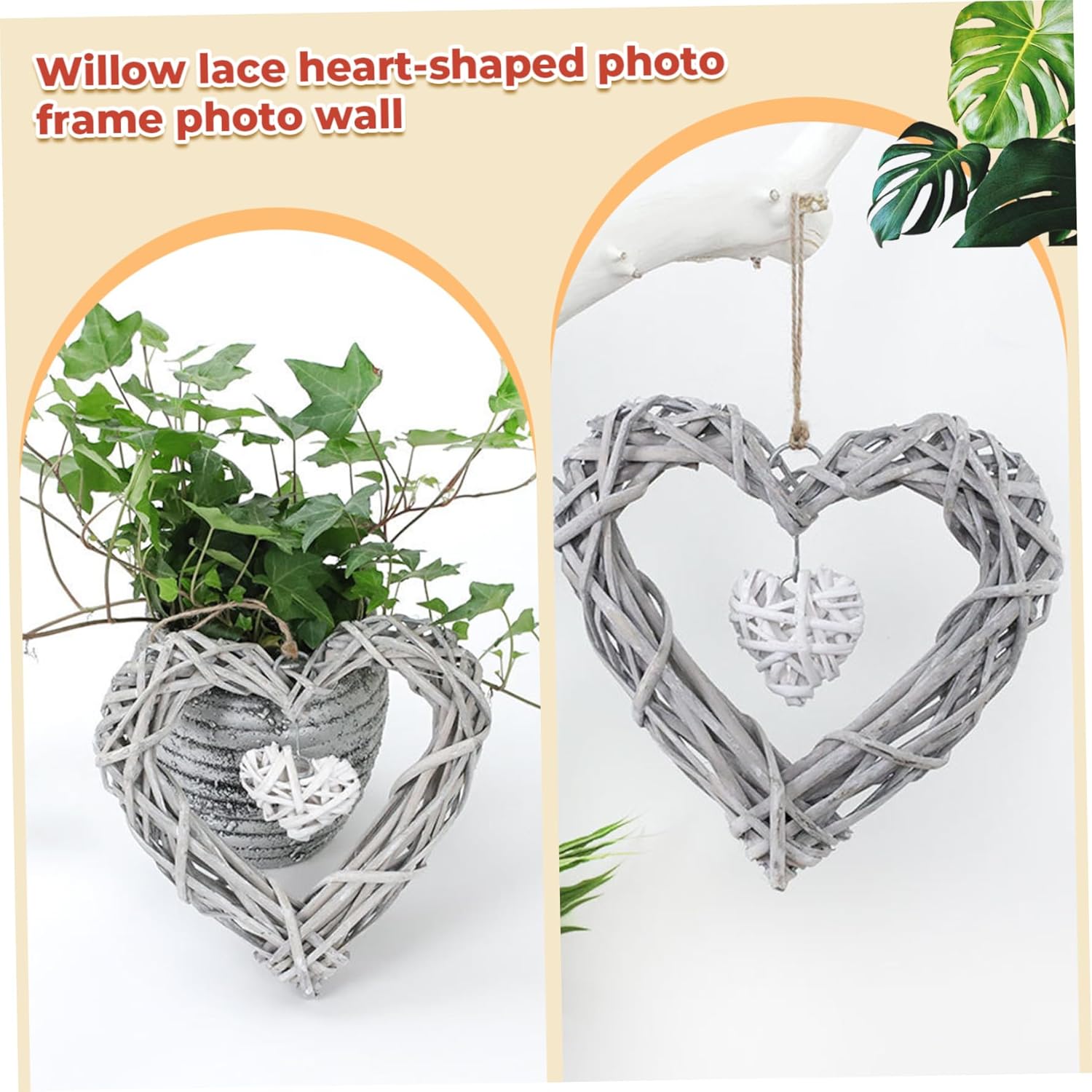 CUCUFA Wicker Heart Wreath 2Pcs Wall Decor