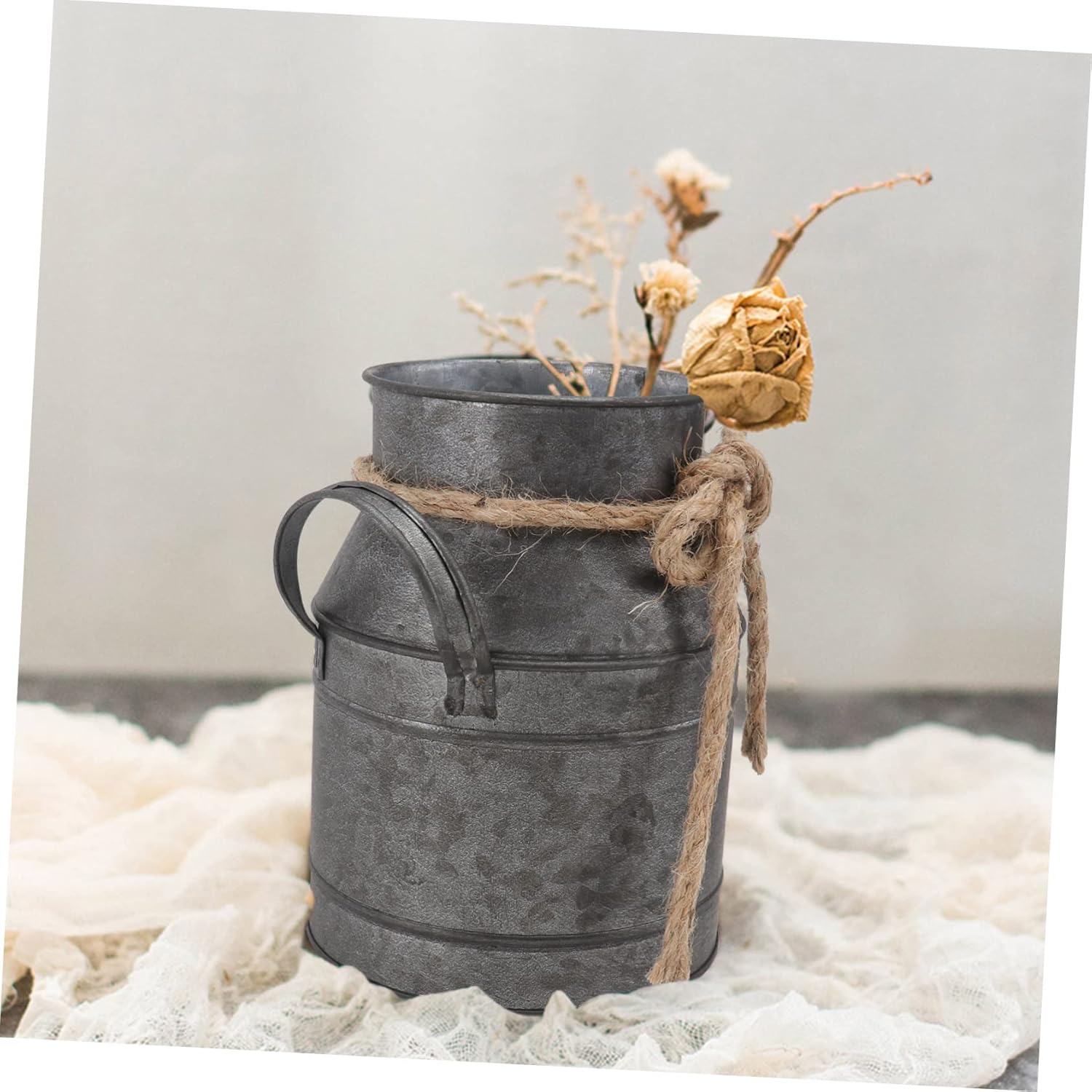 Retro Iron Flower Bucket Pot Vase for Home Decor