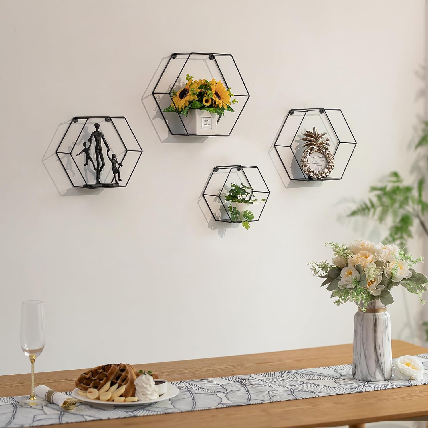 Hexagon Shelves Black Metal Set of 4