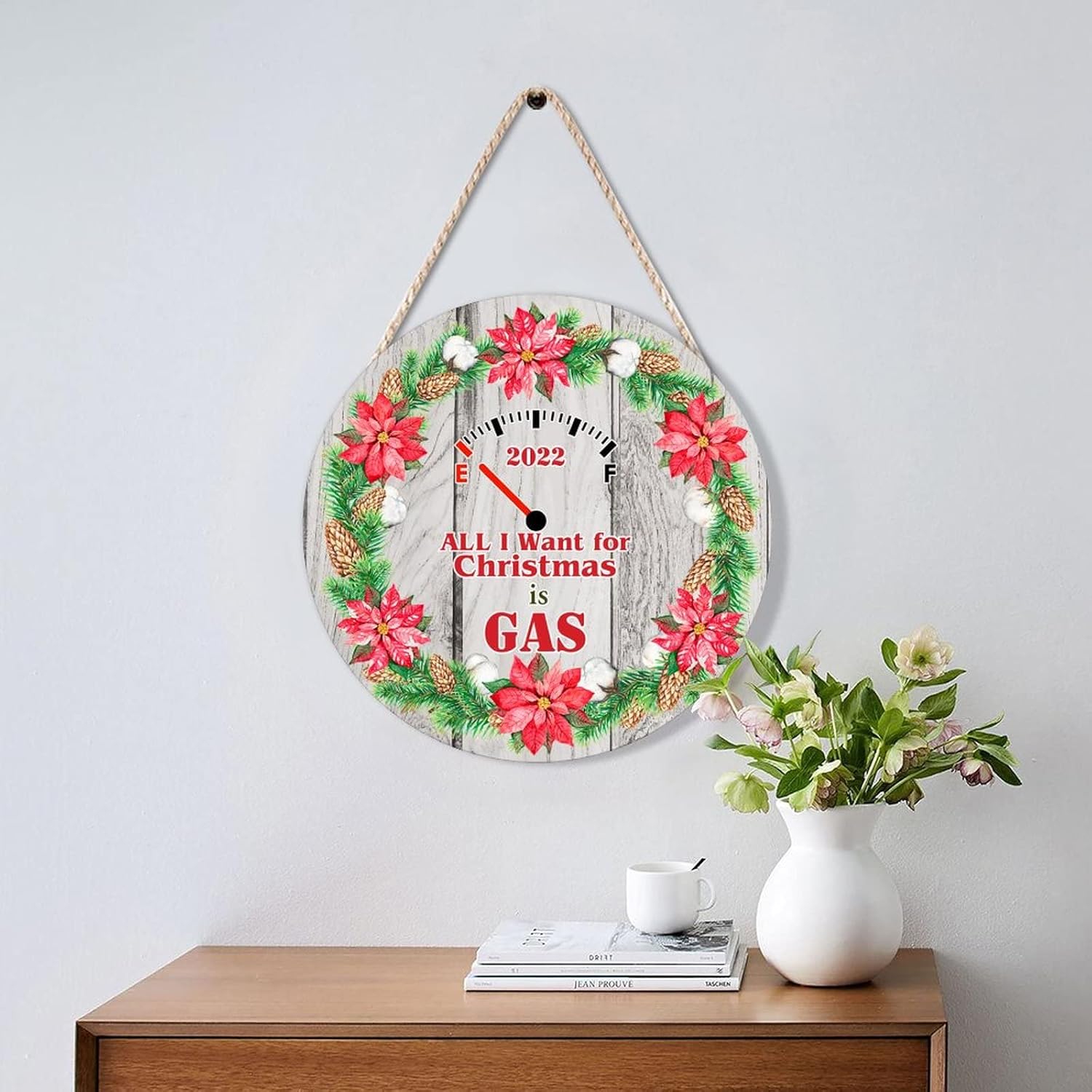 Farmhouse Front Door Hanger Christmas Wreath Funny Wood Sign 10x10