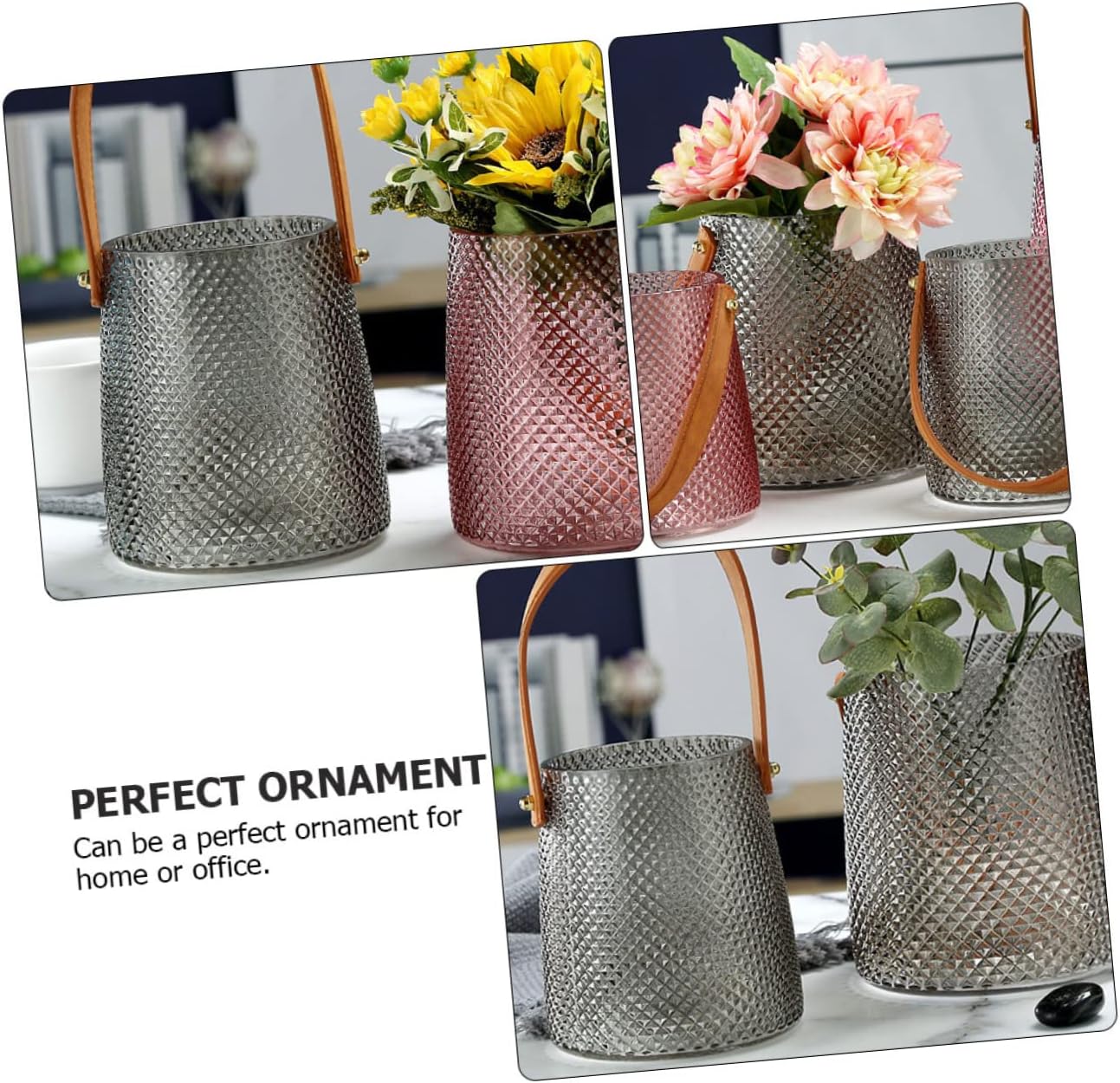 Ciieeo Simple Grey Glass Flowerpot for Home Office Decor