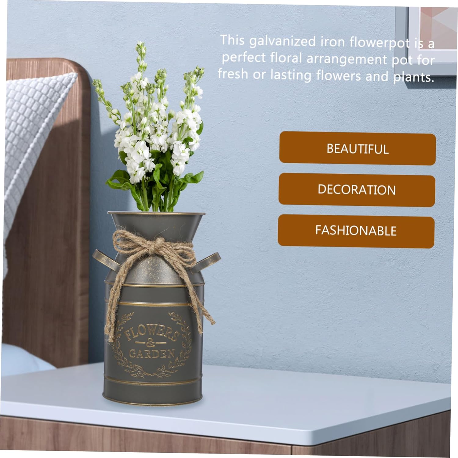 Balacoo Rustic Galvanized Flower Vase Double Handle