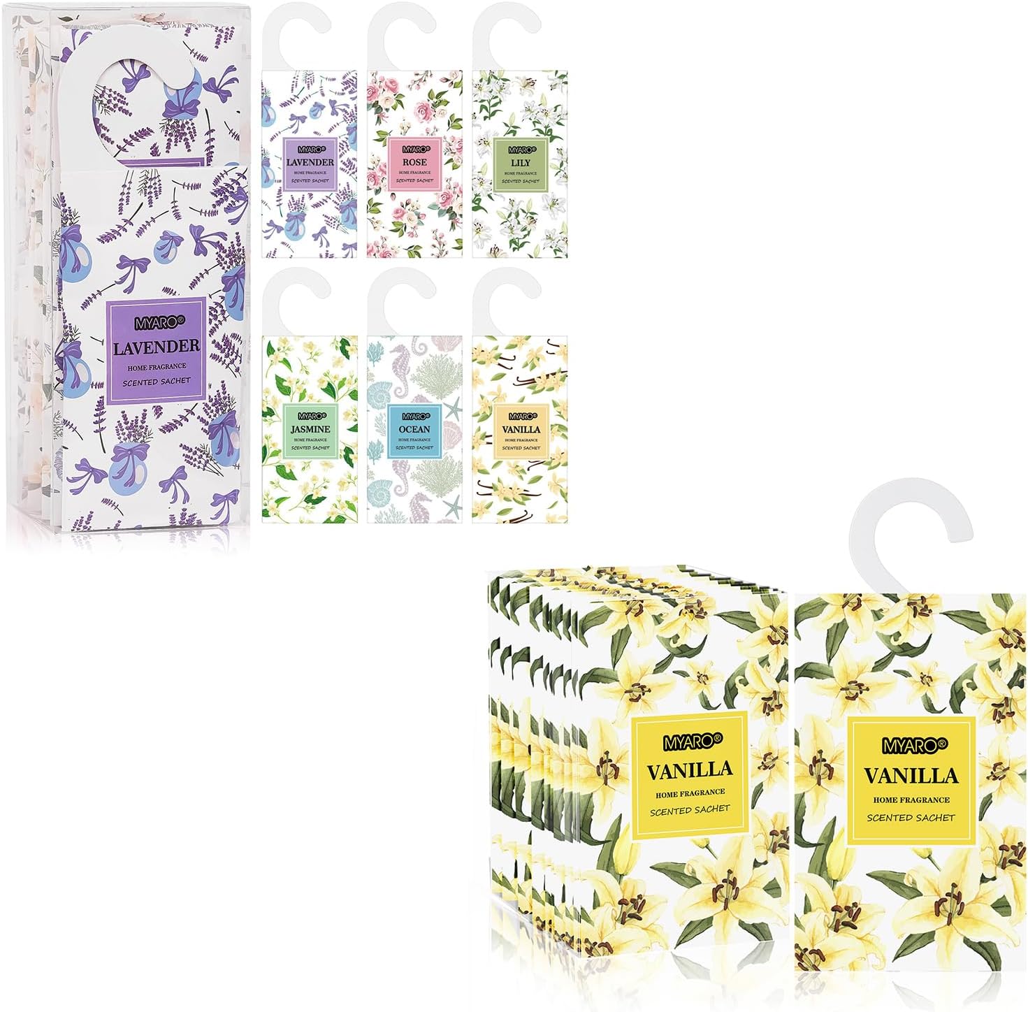 MYARO Scented Sachets 12 Pack Drawer Closet Air Freshener