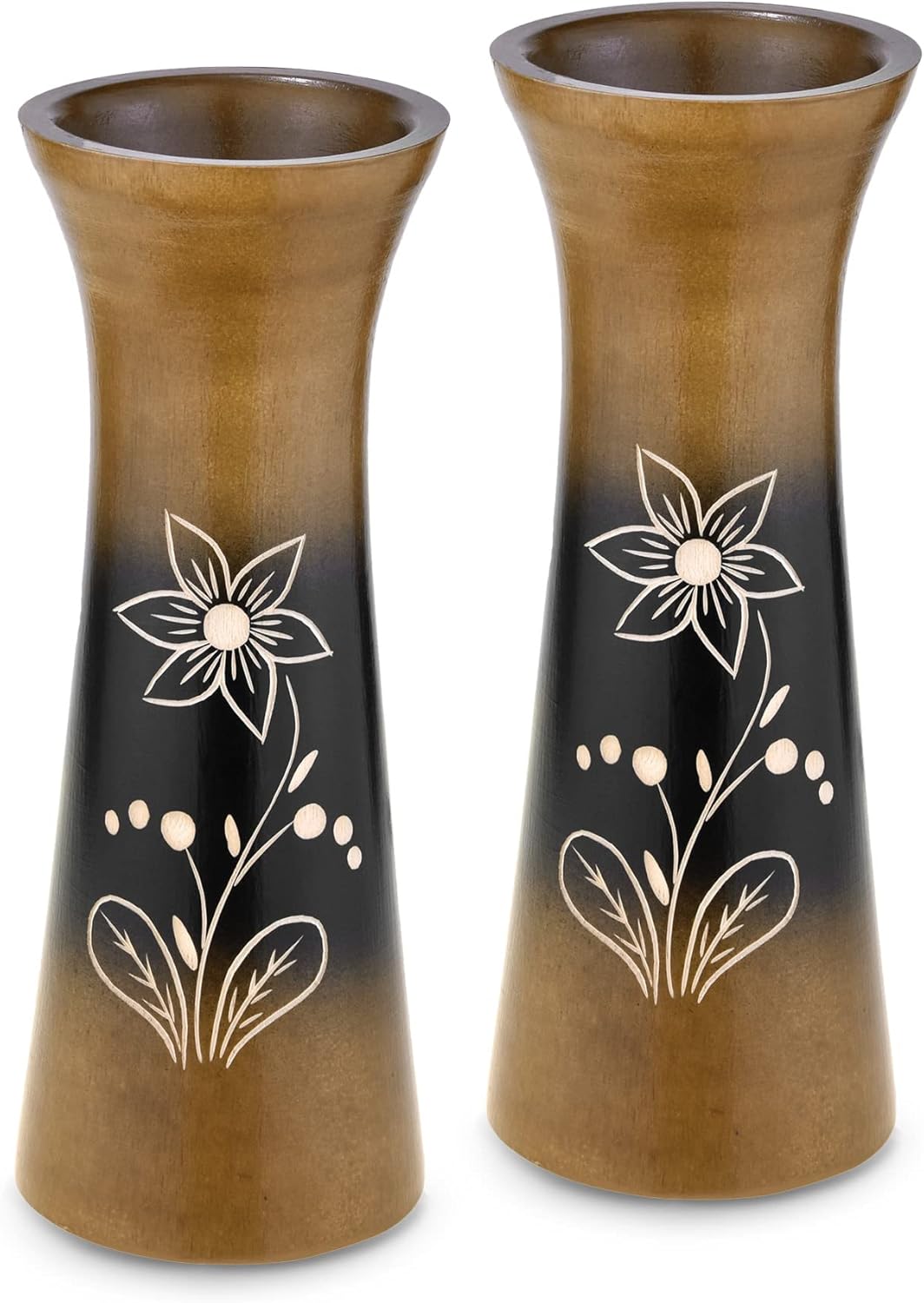 AeraVida Set of 2 Handcarved Mango Wood Vases