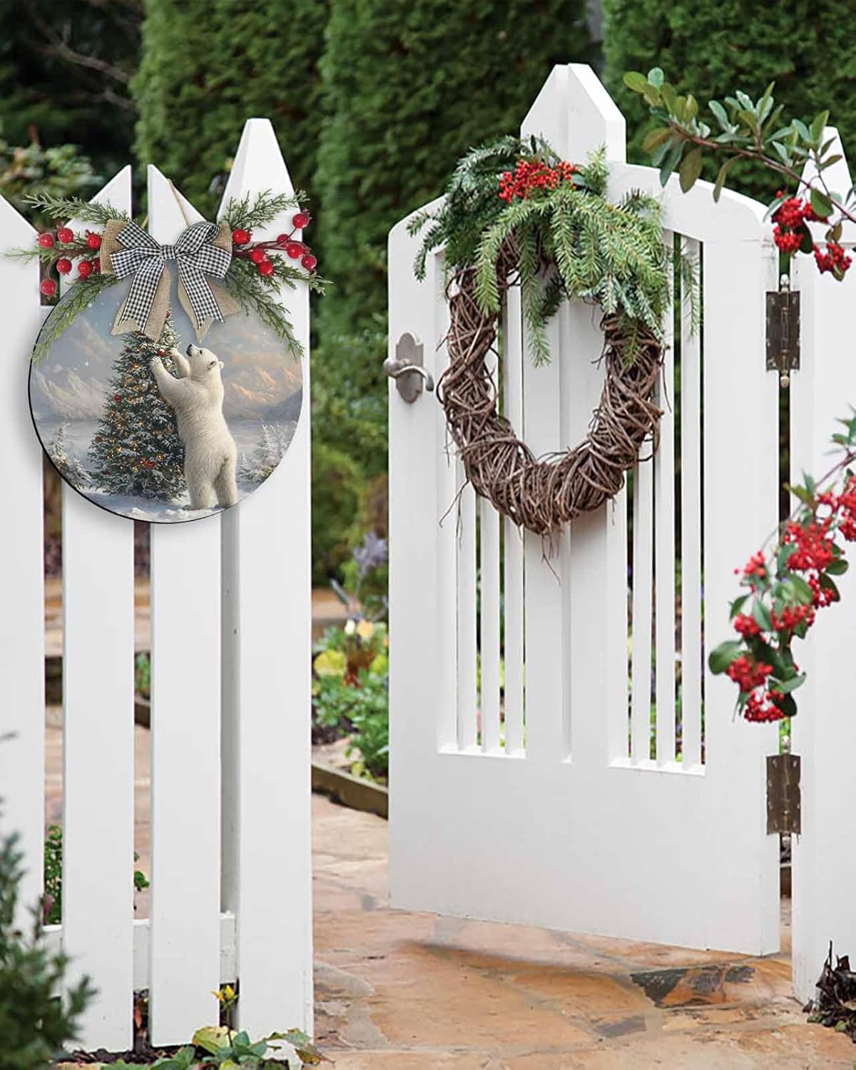 Welcome Sign Christmas Wreath Decor Round Wood Sign