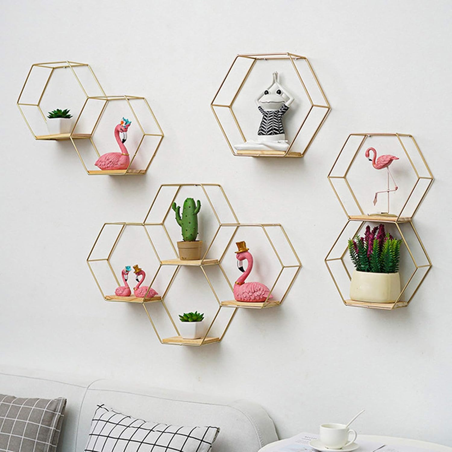 Goodilest Hexagon Floating Wall Shelf with Iron Frame