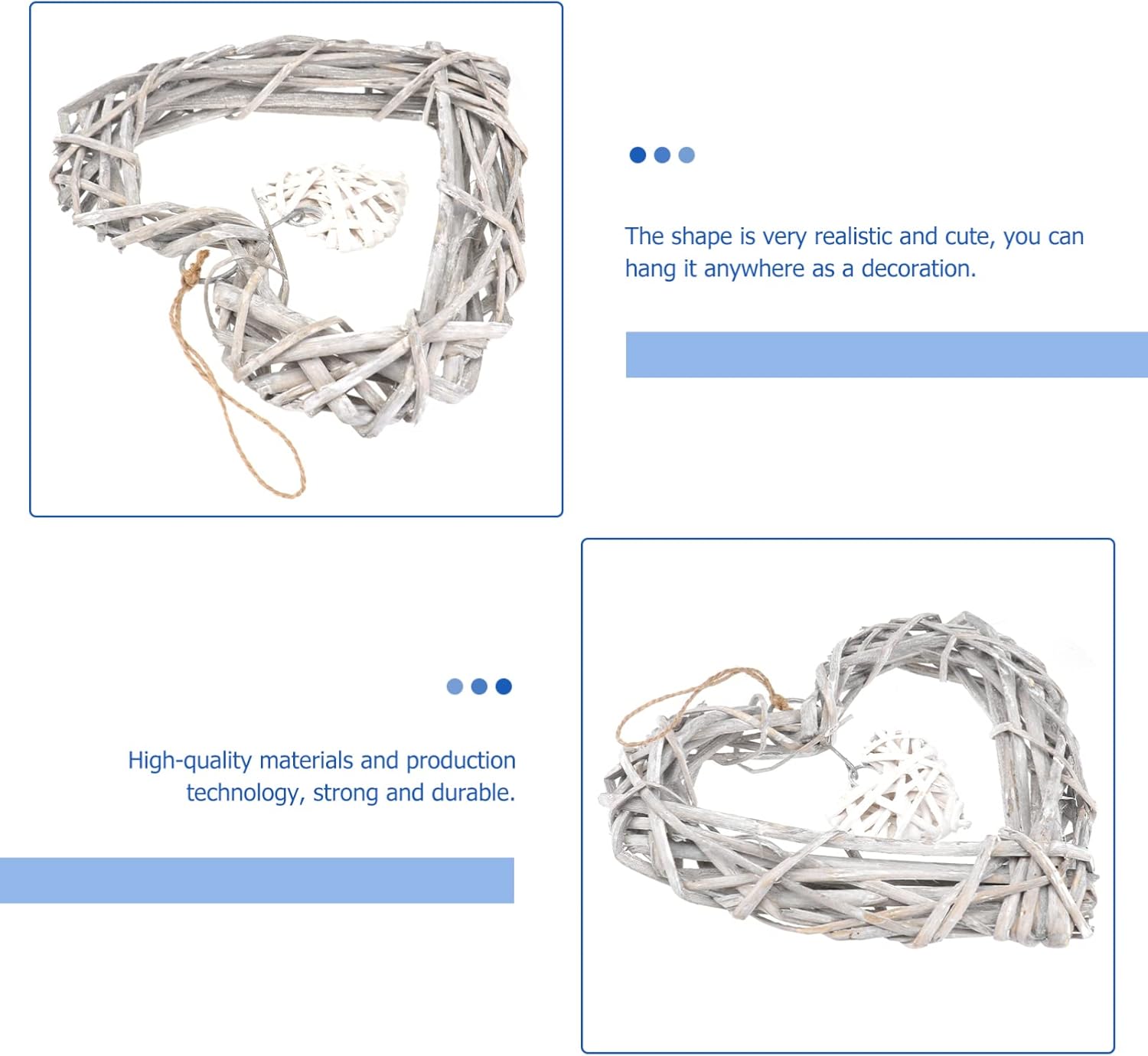 3 Pcs White Lace Pendant Twigs Wreath Heart Garland Photo Frame