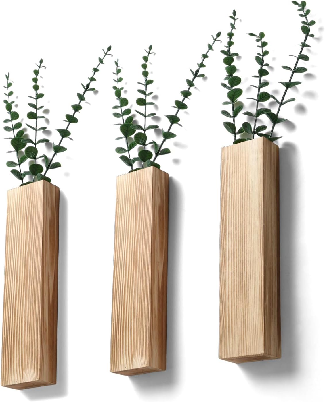 3-Pack Wooden Wall Planter with Artificial Plants