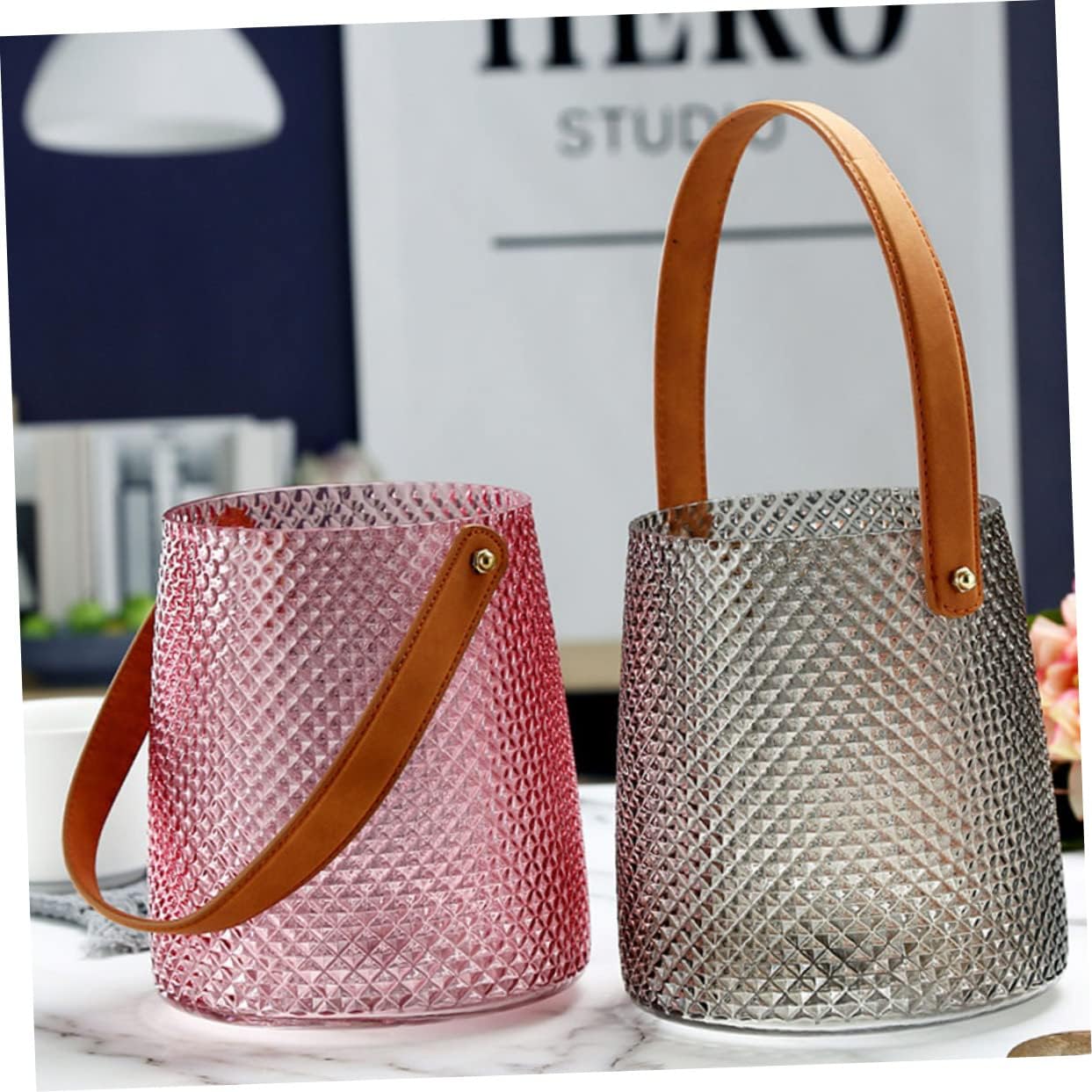 Ciieeo Simple Grey Glass Flowerpot for Home Office Decor