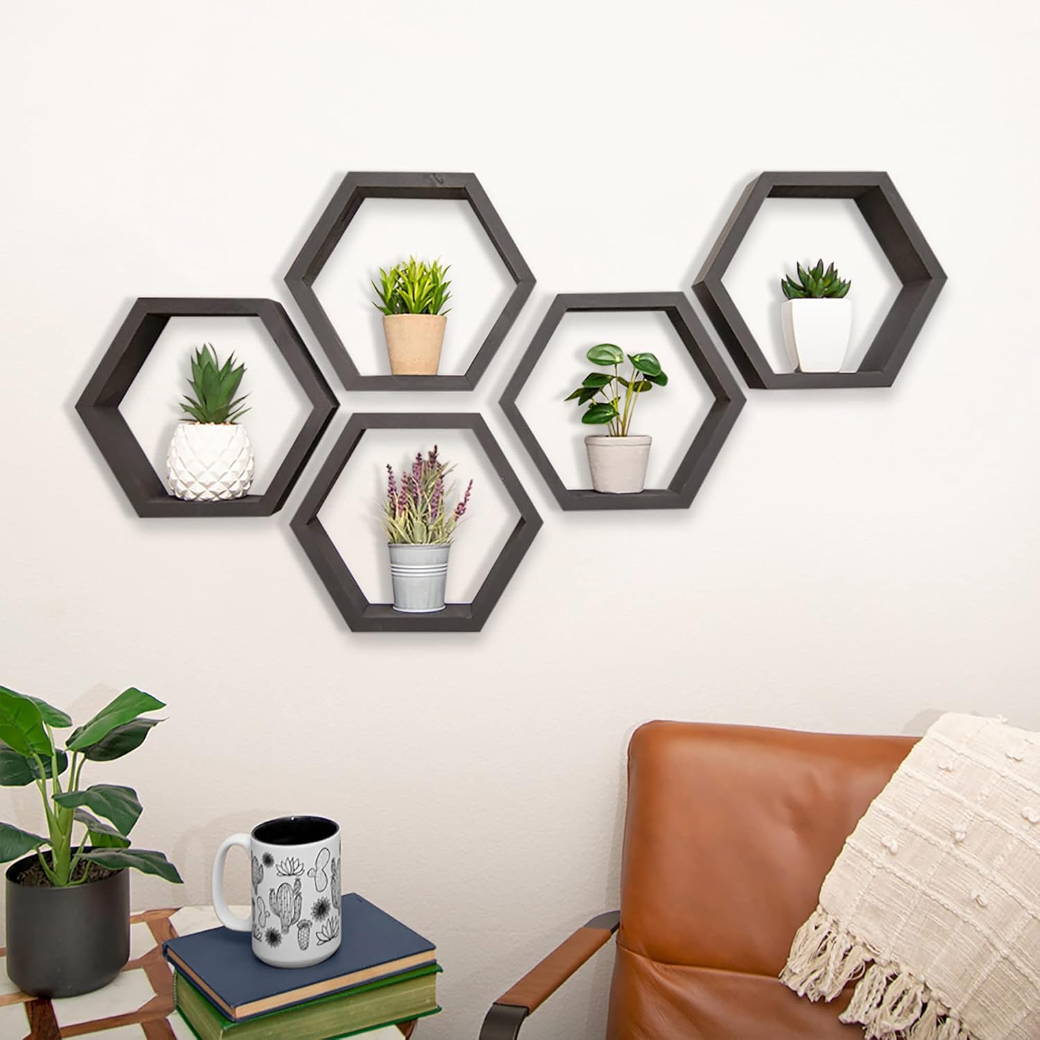 Drakestone Designs Hexagon Floating Shelves 5-Pack Black