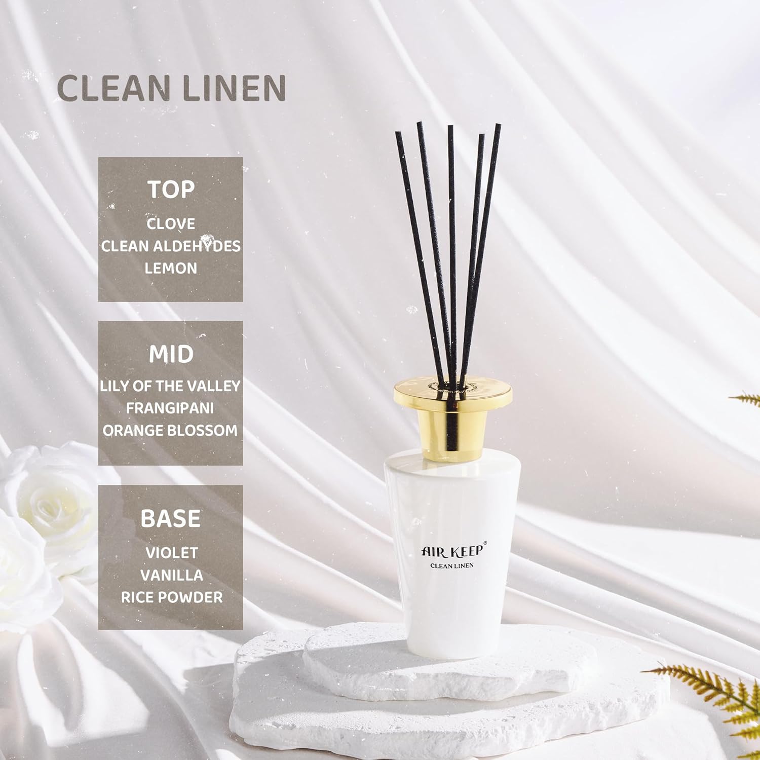 Airkeep Reed Diffuser Set 507 Fl Oz Clean Linen Scent