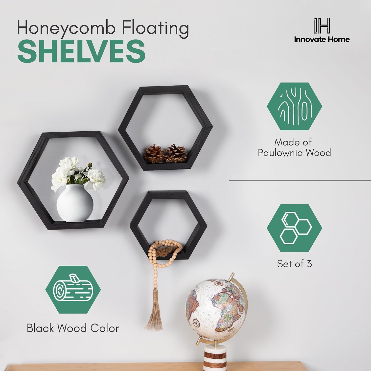 Hexagon Floating Shelves Set of 3 for Home Decor Storage