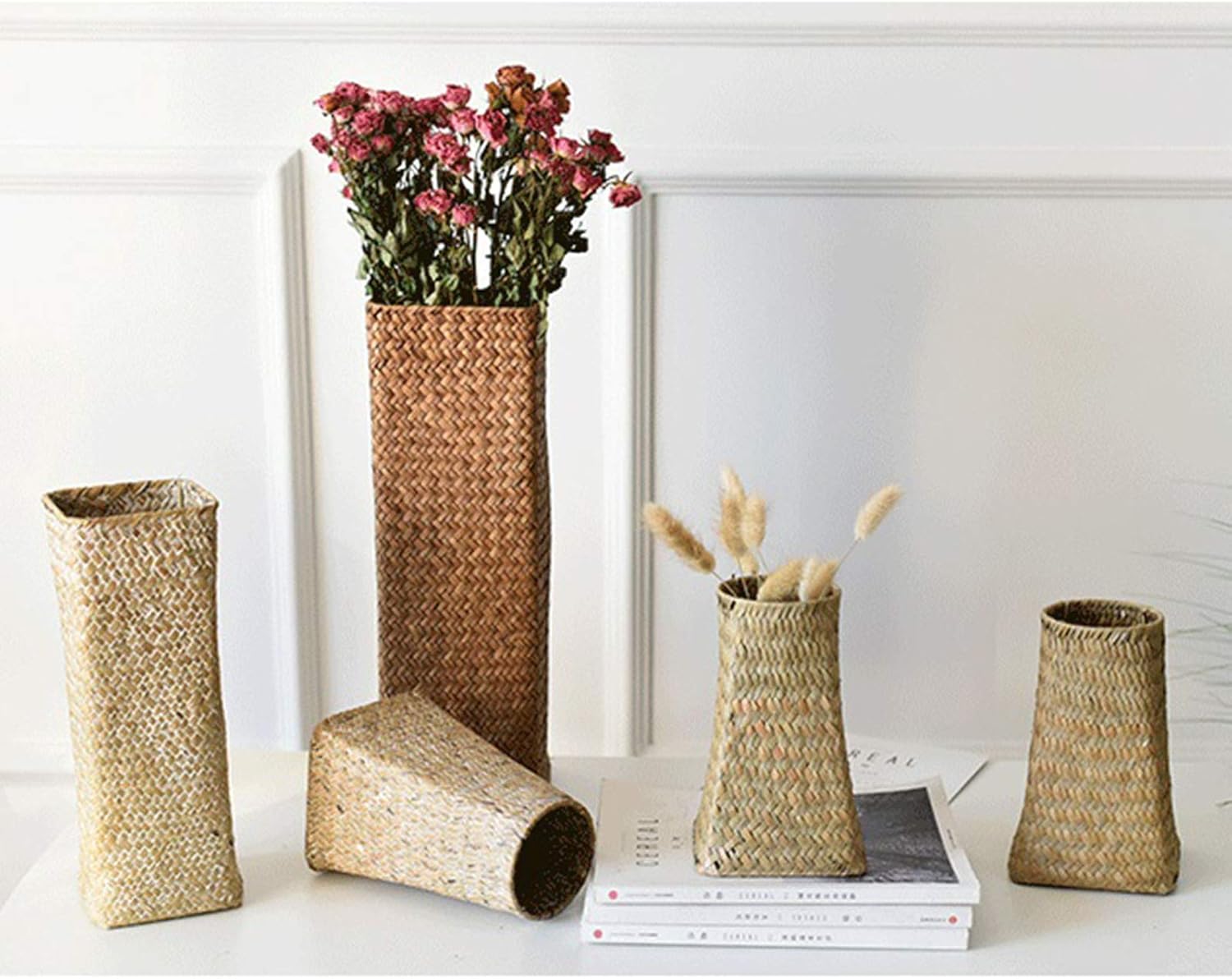 2pcs Handmade Rattan Flower Vase for Home Decor