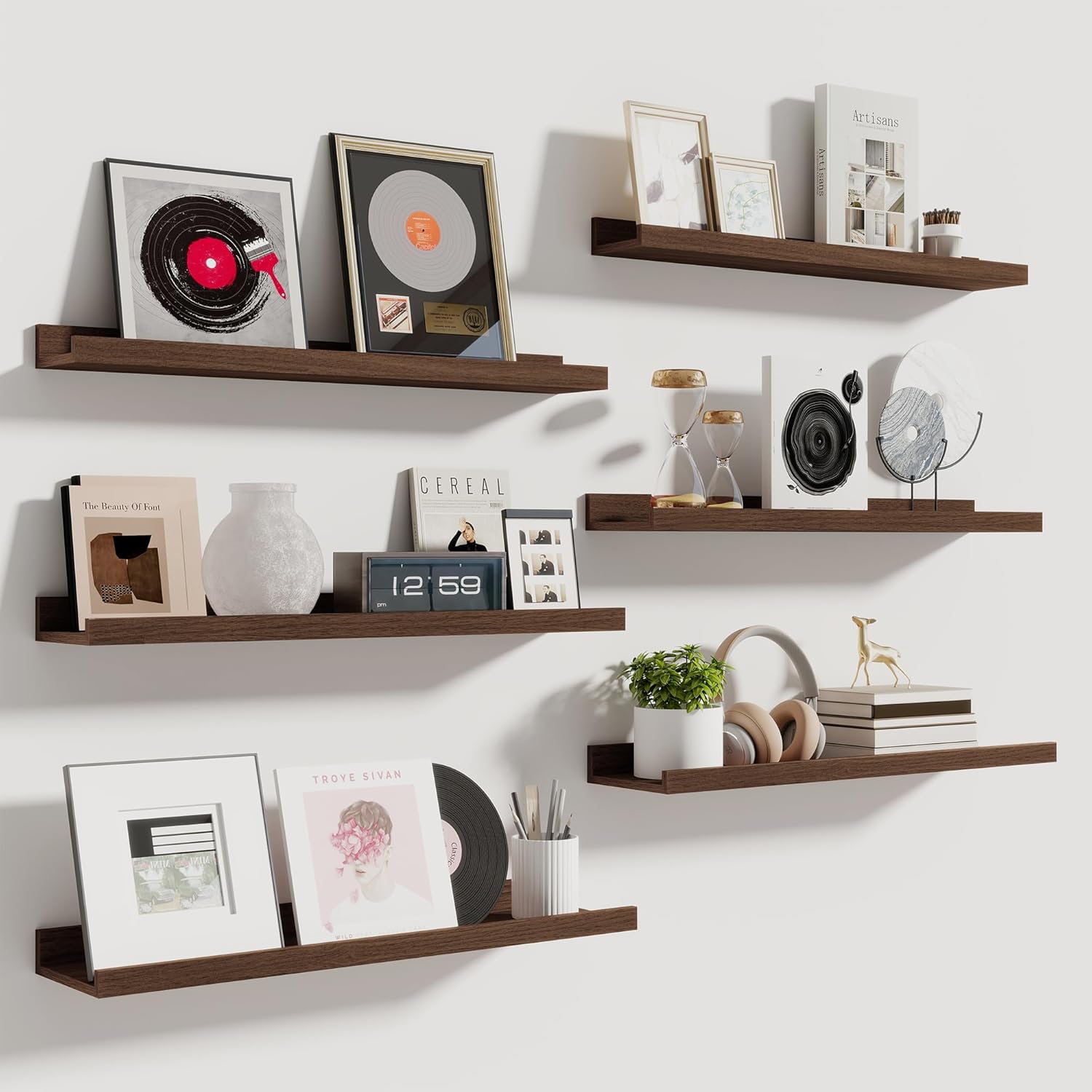 Fun Memories Floating Shelf Set of 6 24 Inch Walnut