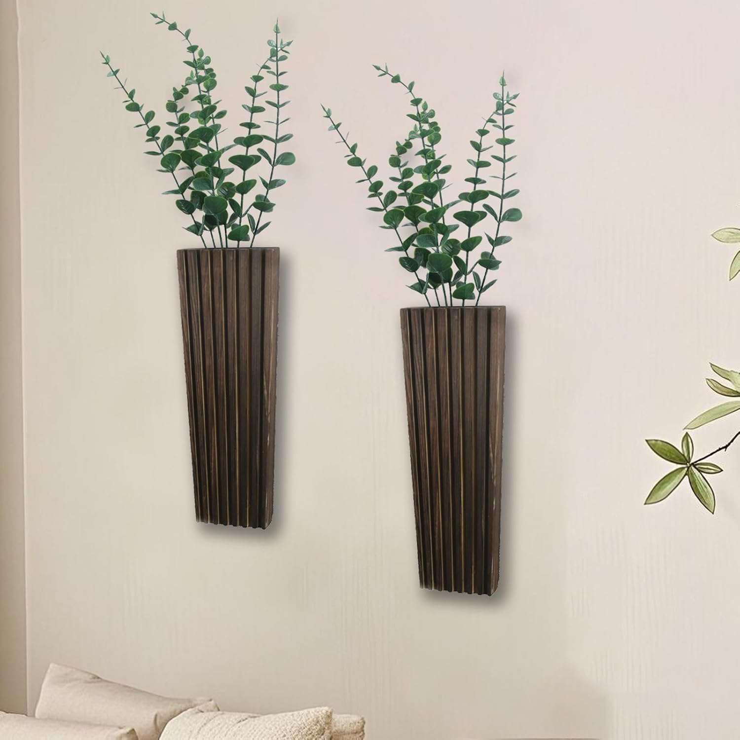 2 Pack Brown Wood Wall Planter for Indoor Decor