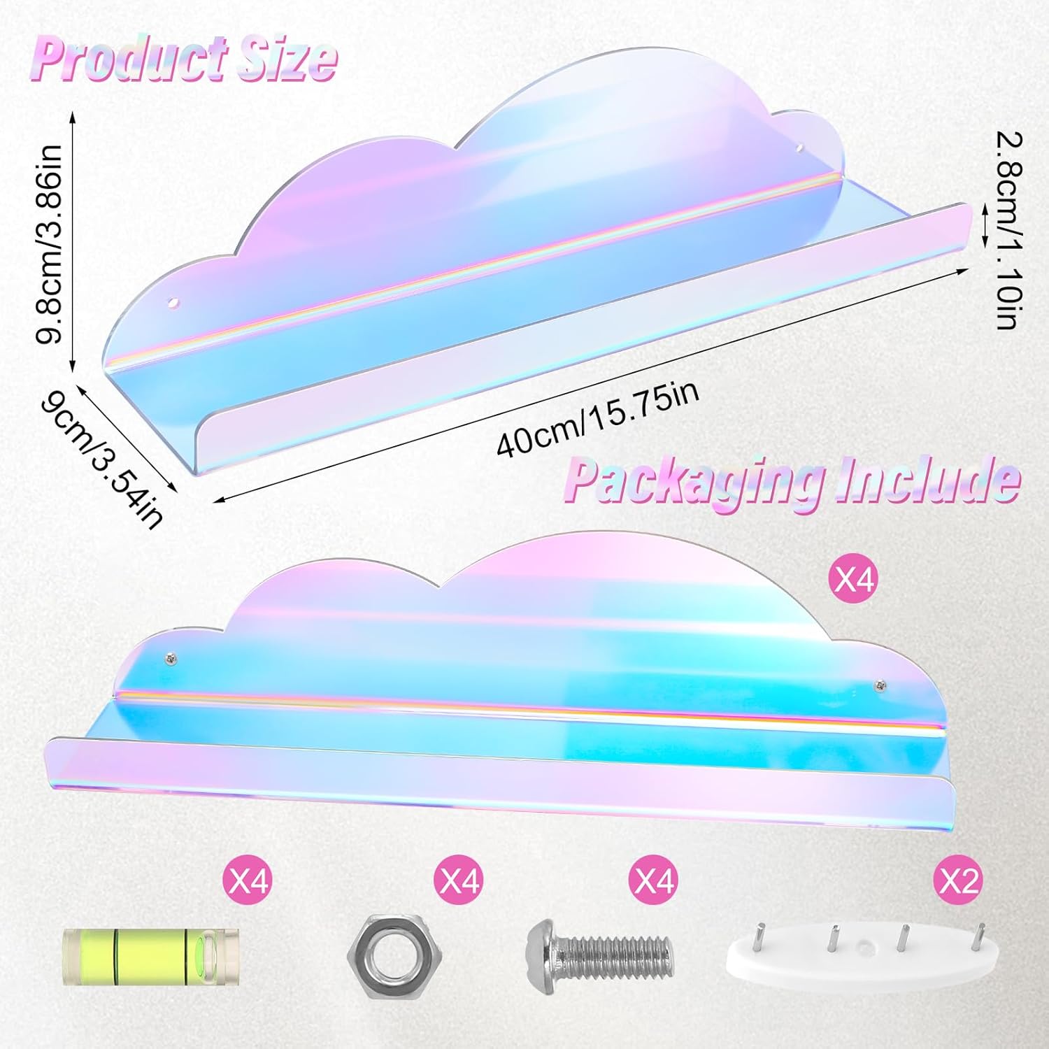 Iridescent Floating Shelves 4 Pack for Home Decor