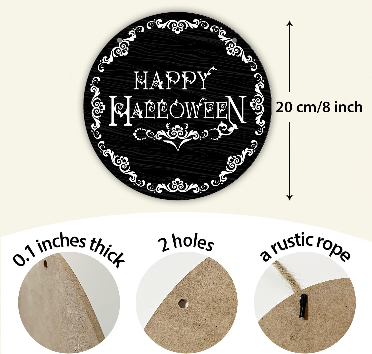 Happy Halloween Wood Sign Plaque - Round Wall Decor