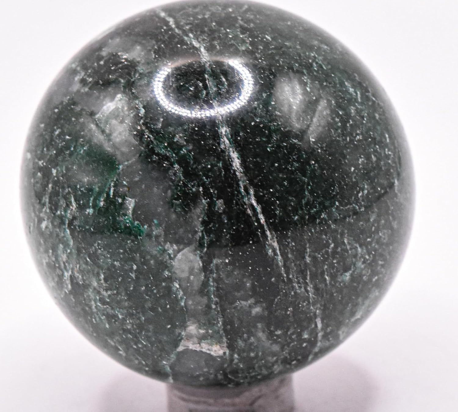 47mm Dark Green Jade Carved Sphere with Stand