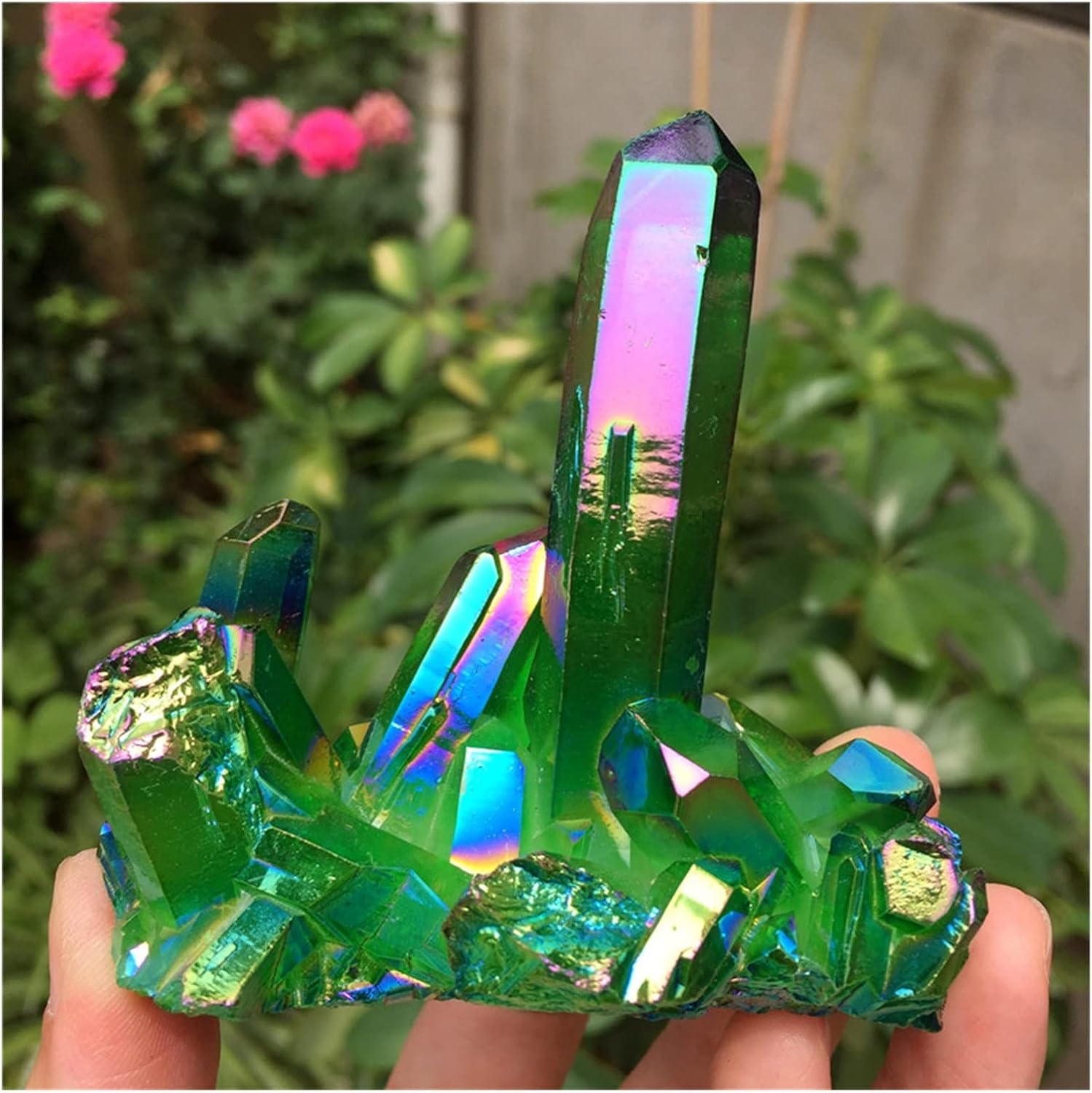 FLOAPA Green Aura Crystal Cluster for Home and Office Decoration