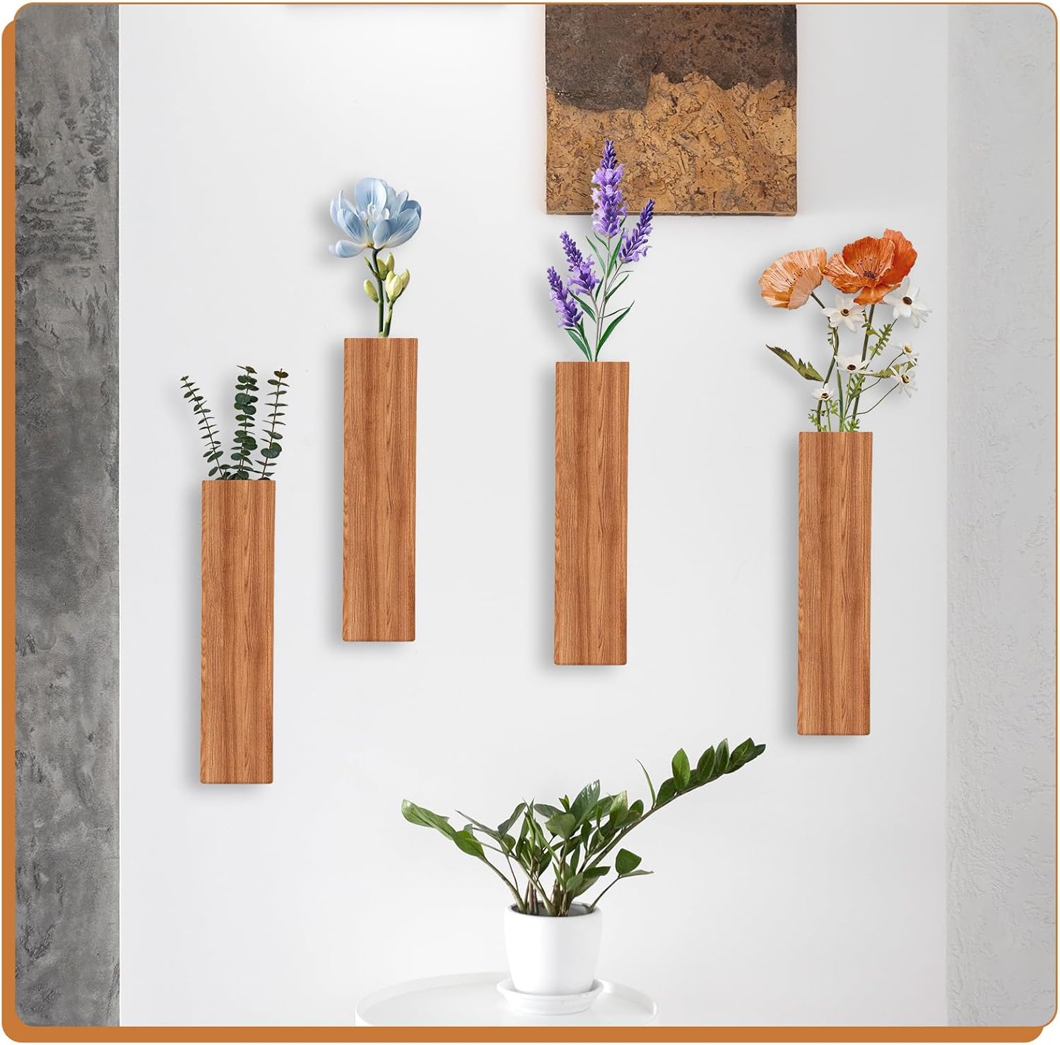 4 Pack Wood Wall Decors for Indoor Plants and Dried Flowers