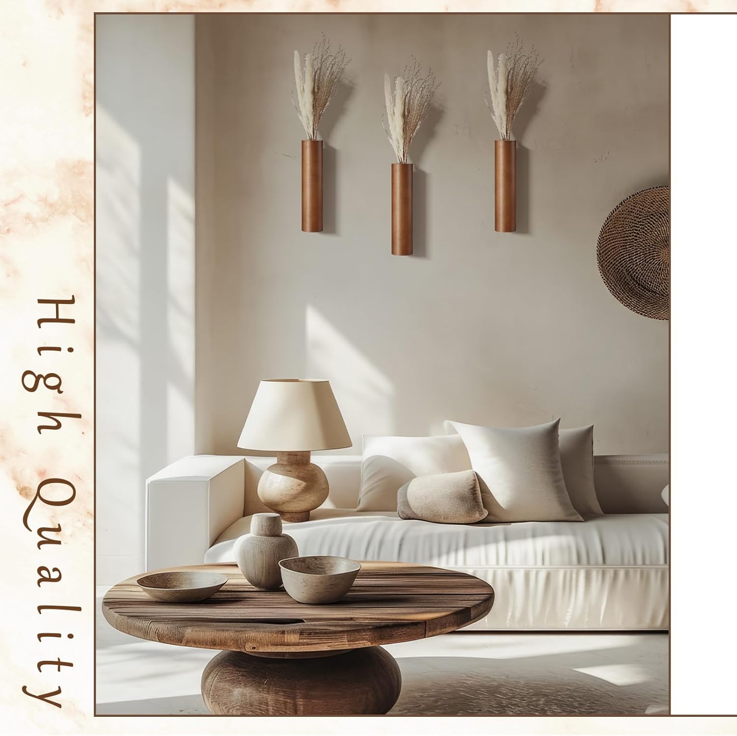 4 Pack Wood Wall Planters Modern Mounted Vases Home Decor for Dried Flowers and Greenery Plants