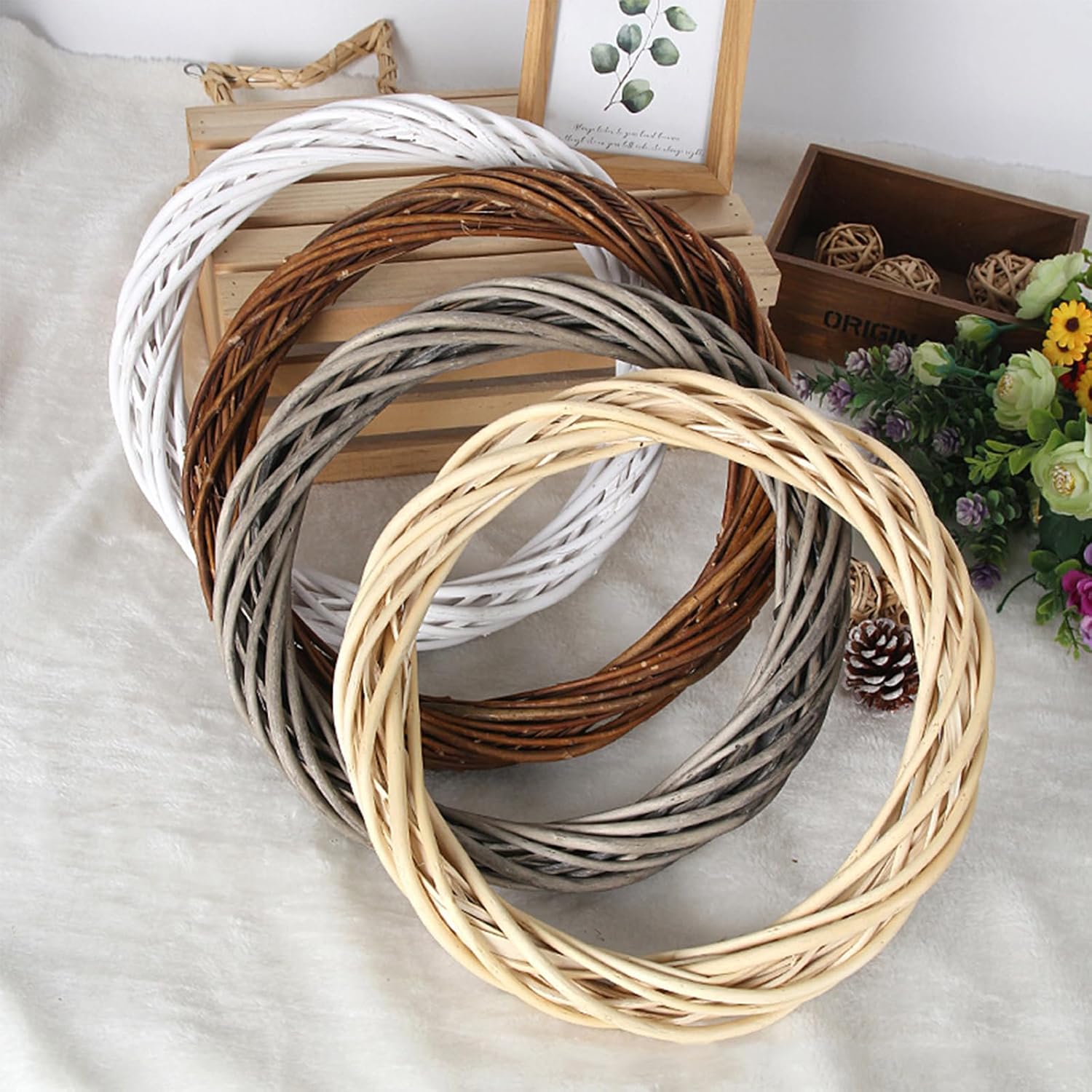 MALOKI 4pcs Rattan Wreath Ring for DIY Crafts