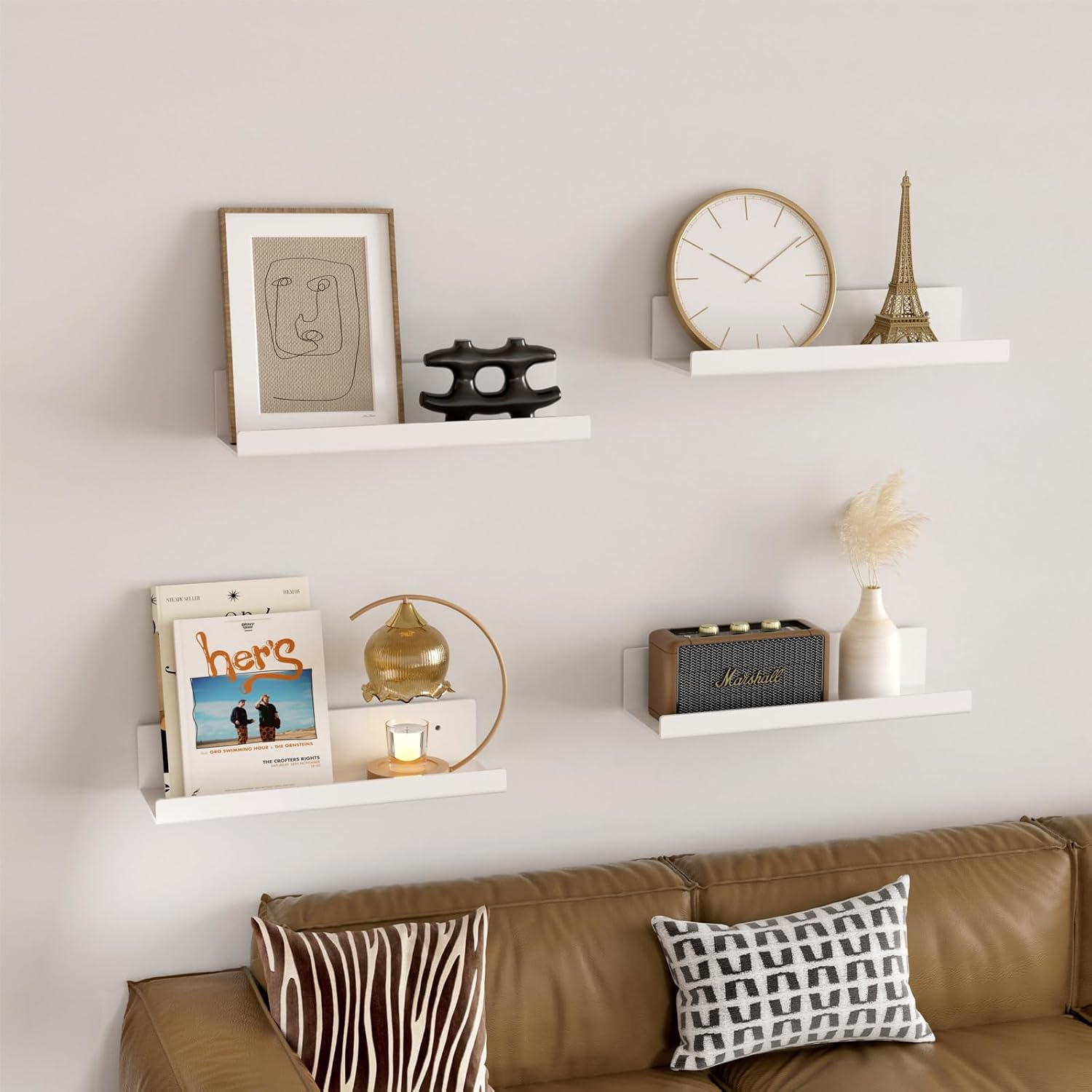 12 Inch Clear Floating Shelves 4 Pack with Cable Clips
