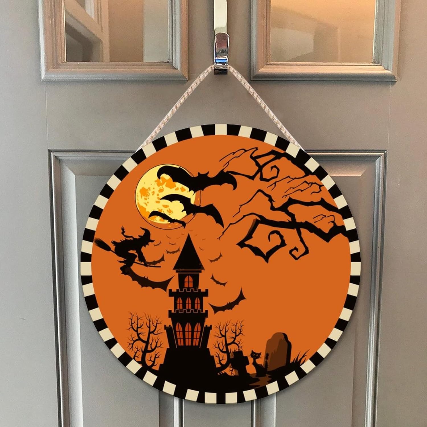 Halloween Door Hanger Wood Sign 10x10in