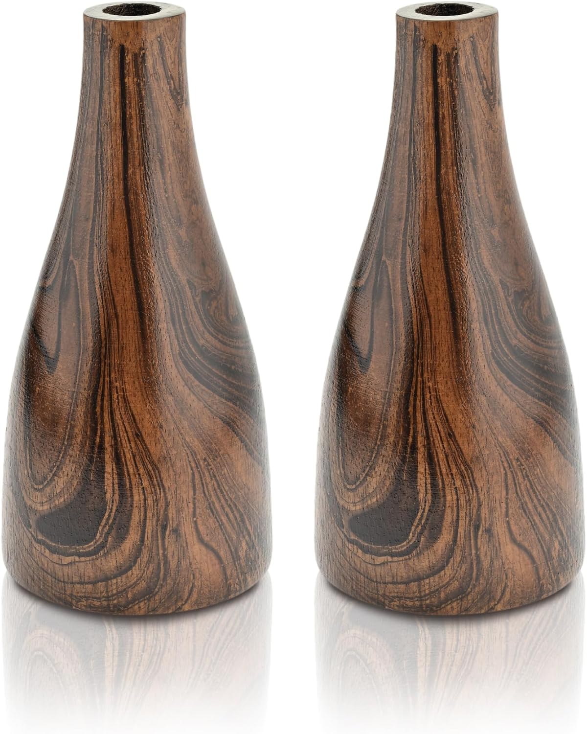 AeraVida Artistic Grain Pattern Mango Wood Flower Vase Set of 2