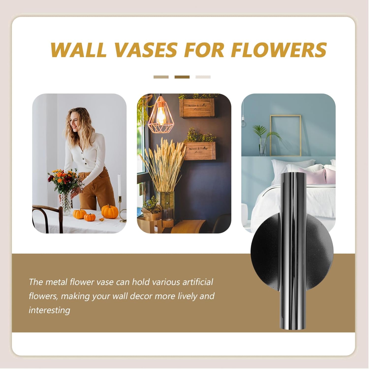 Ciieeo 2pcs Wall-Mounted Metal Flower Vase for Indoor Decor