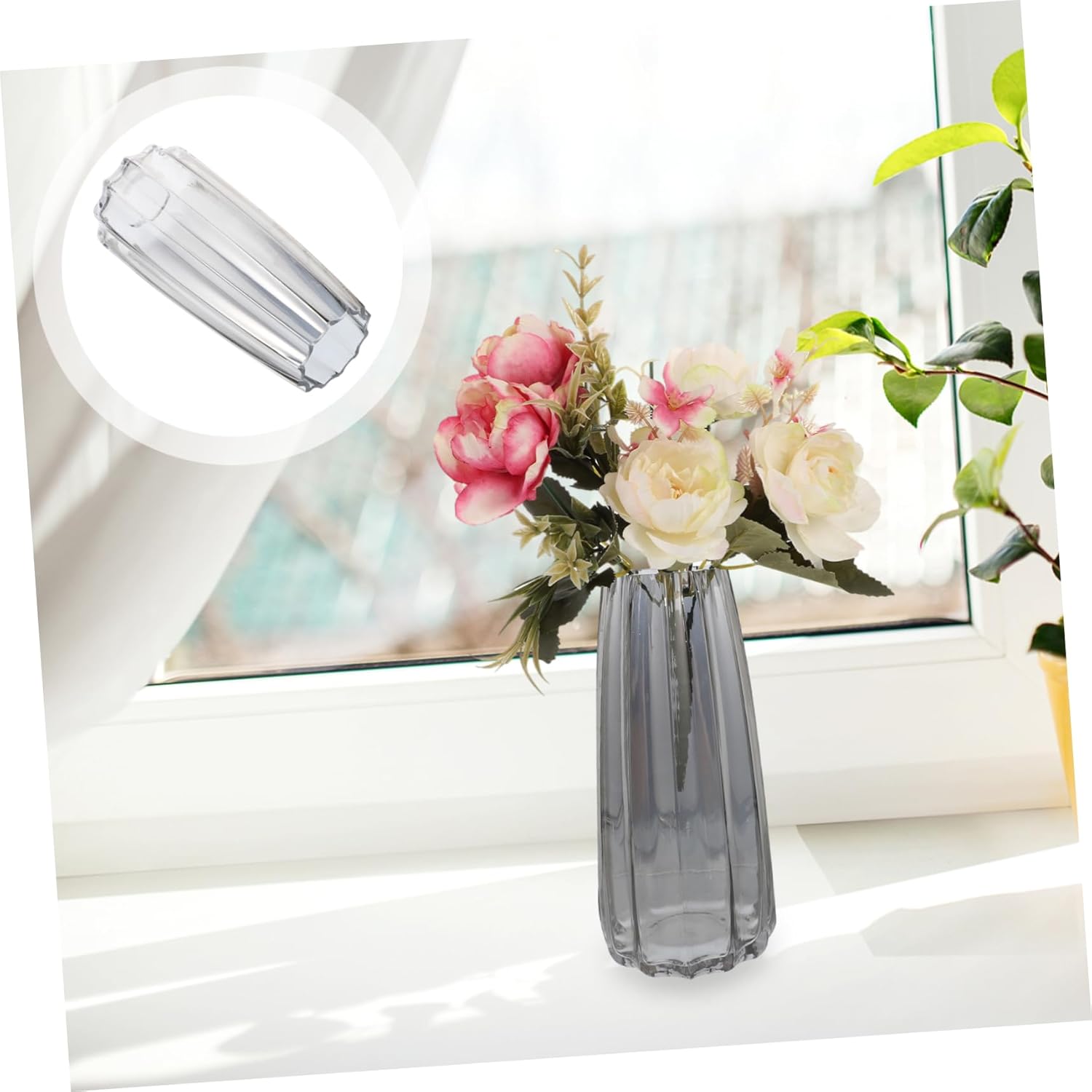 Cabilock Smoky Grey Glass Vase for Dried Flowers and Plants