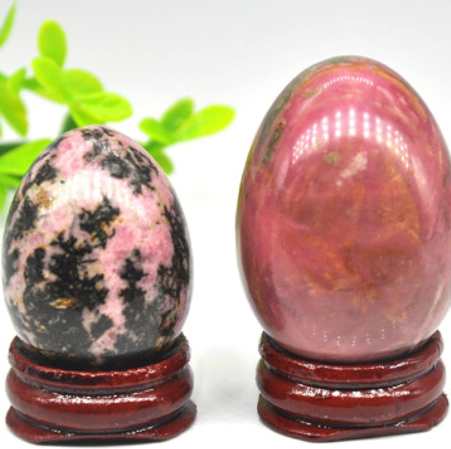 YEAHSO Pink Rhodonite Crystal Stone Egg Shape Decor