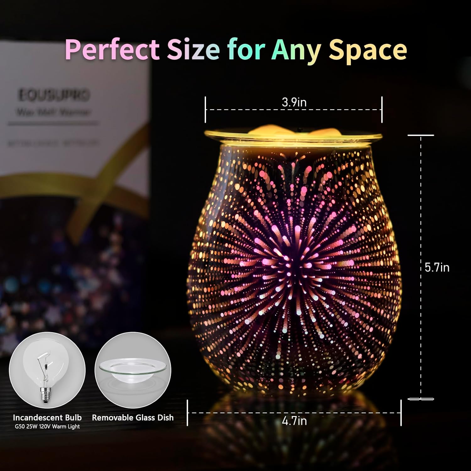 EQUSUPRO 3D Glass Wax Melter Warmer with Fireworks Display