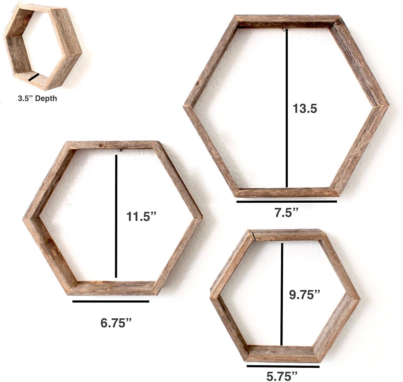 BarnwoodUSA Hexagon Floating Shelves Set of 3
