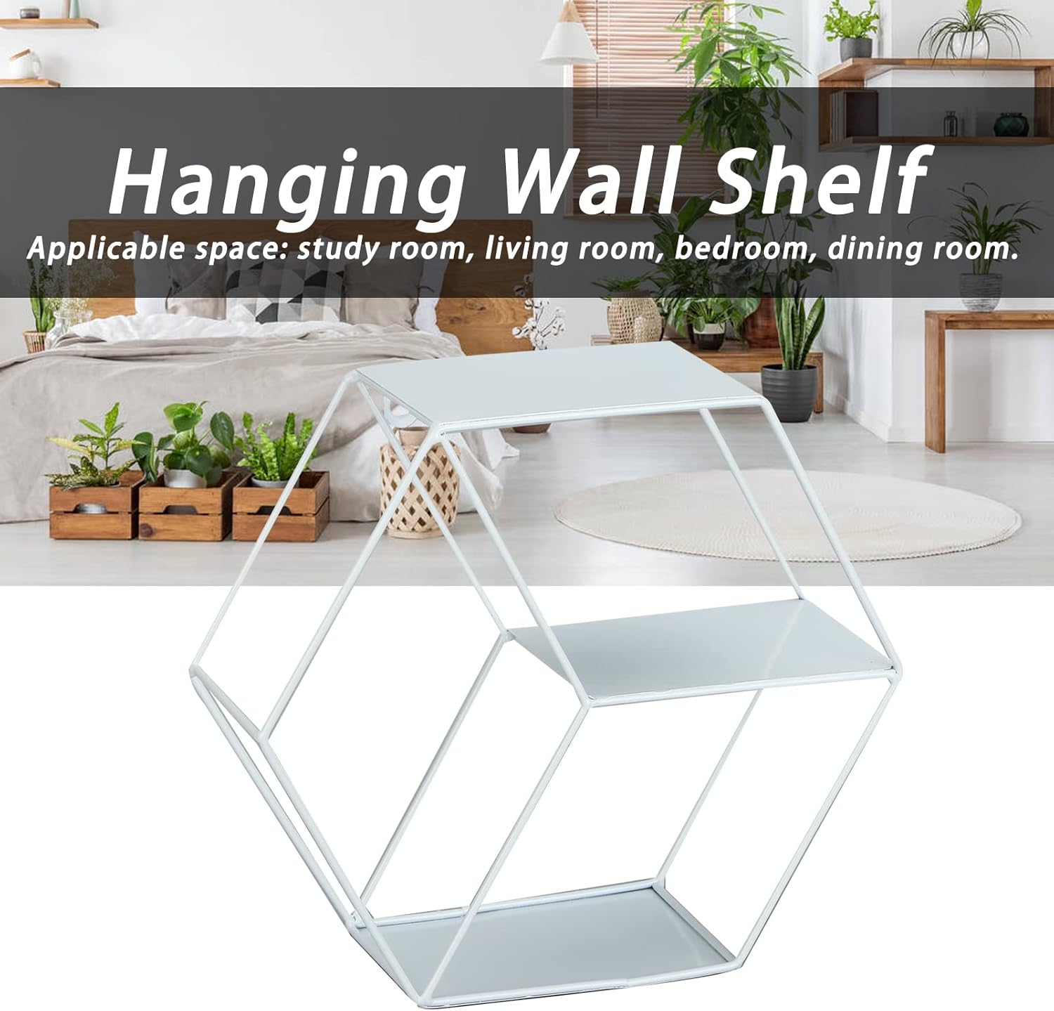 Hexagonal Floating Wall Shelves with Wrought Iron Design