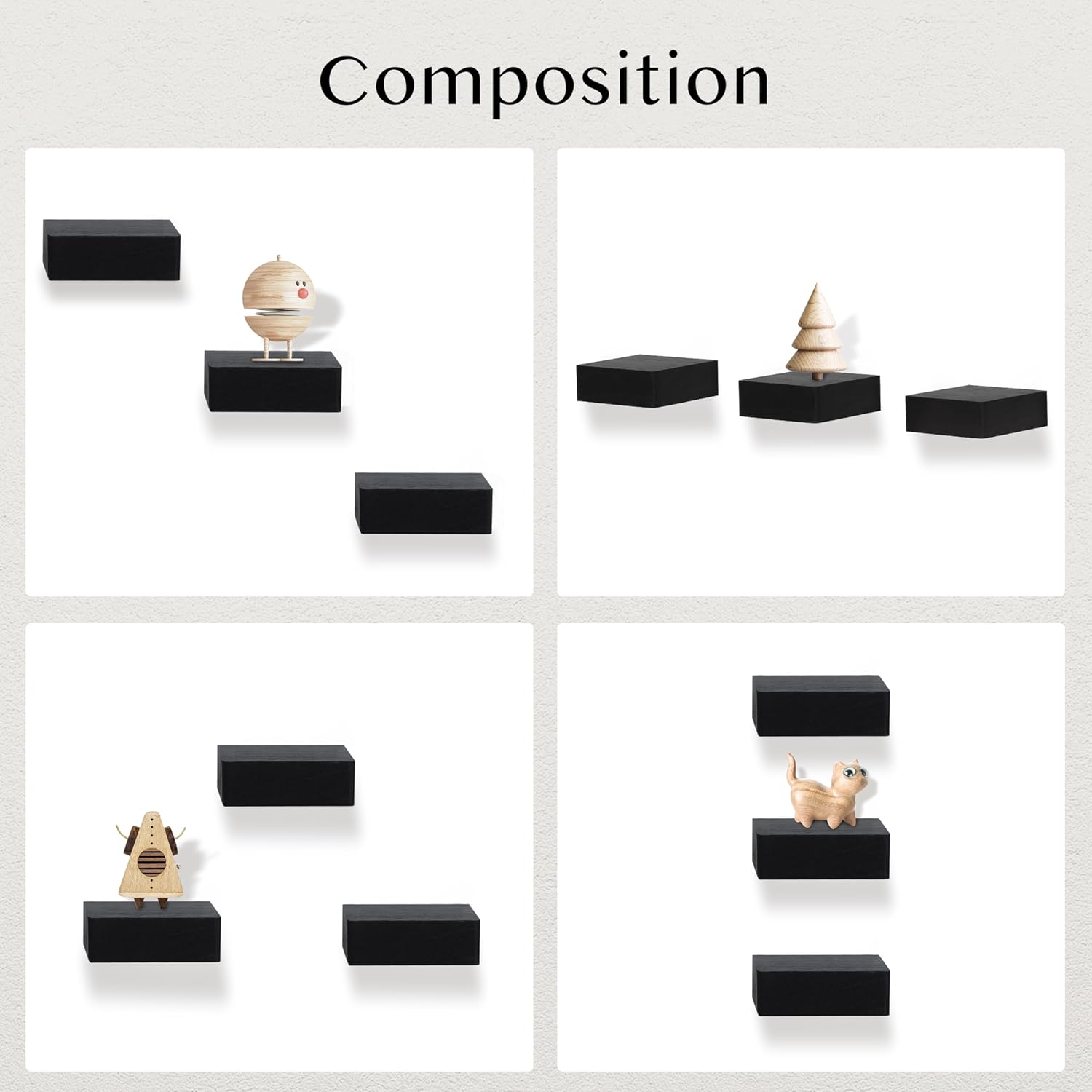 Set of 3 Black Floating Shelves for Wall