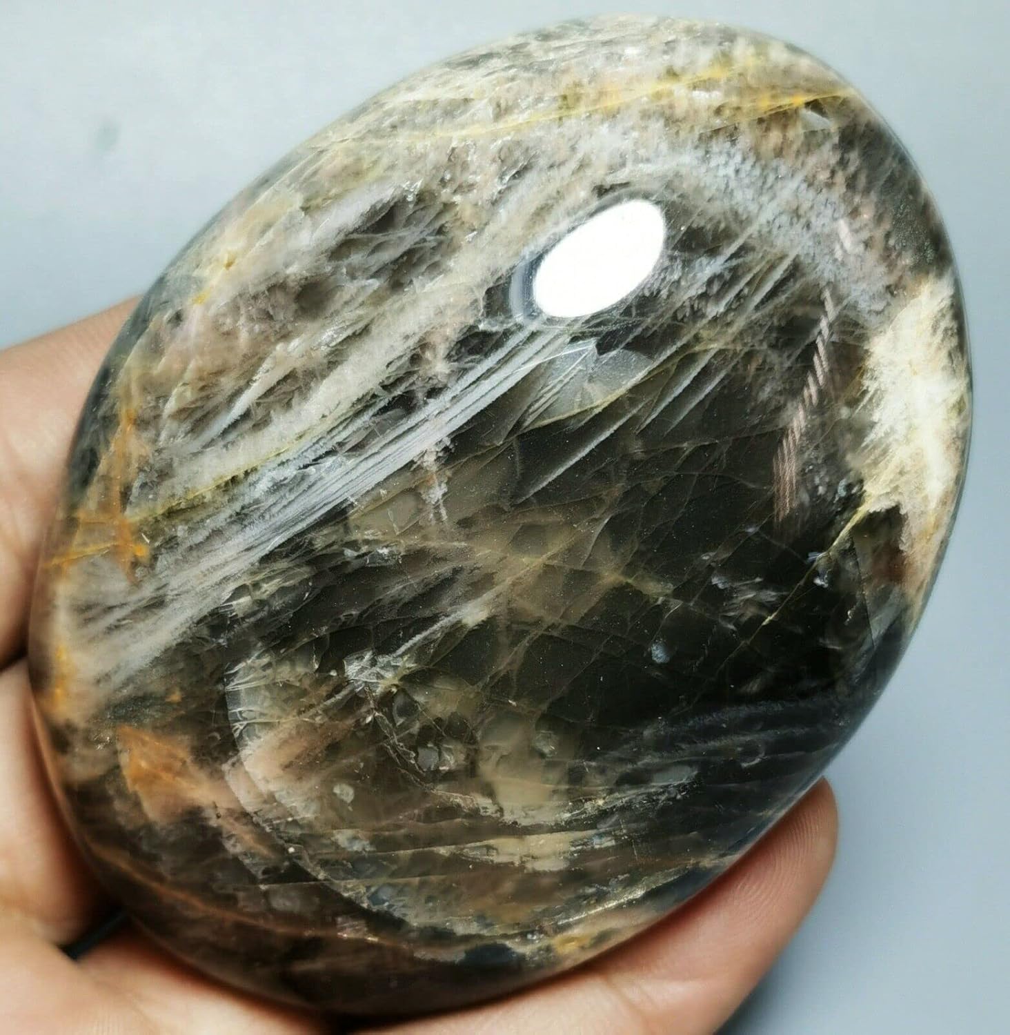 Orbicular Black Moonstone Reiki Stone for Home Decor